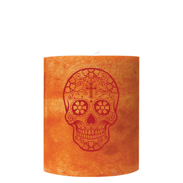 Calavera de la Cruz Orange 3" x 3.5" Pillar (Cross Skull)