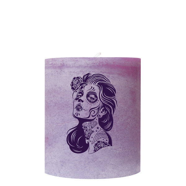 Calavera Catrina Purple 3" x 3.5" Pillar