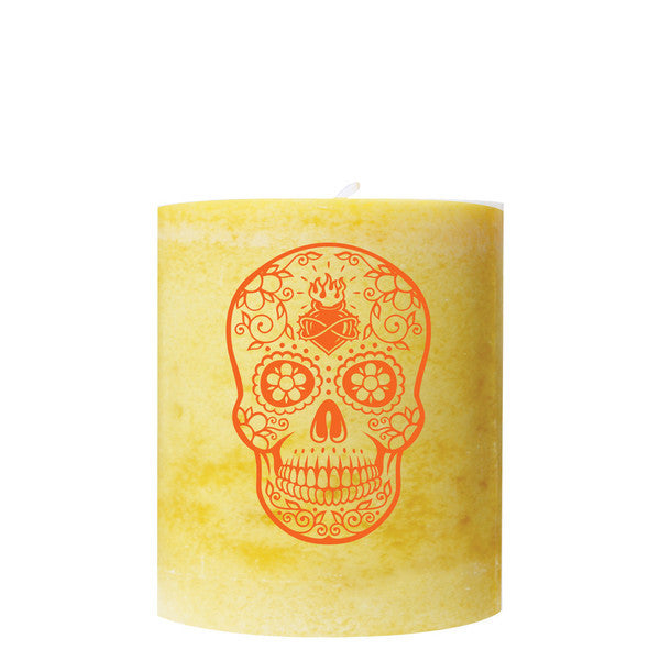 Calavera de Fuego Yellow 3" x 3.5" Pillar (Fire Skull)