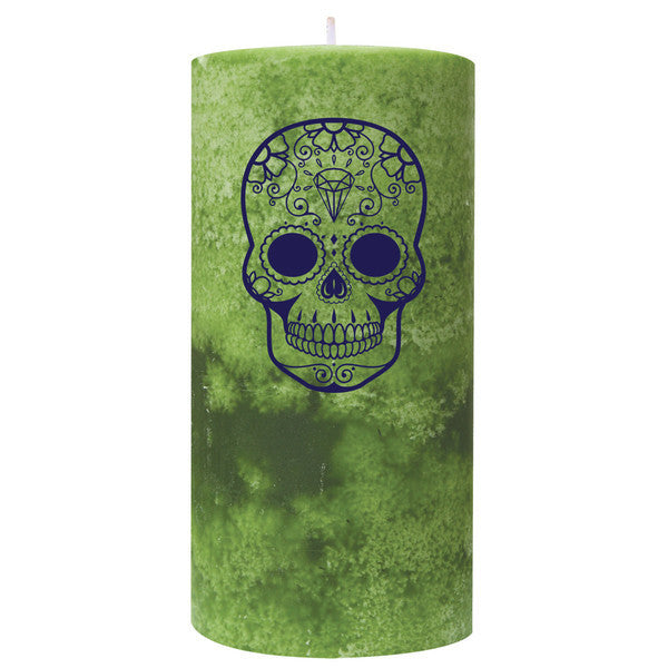Calavera de la Joya Green 3" x 6" Pillar (Jewel Skull)