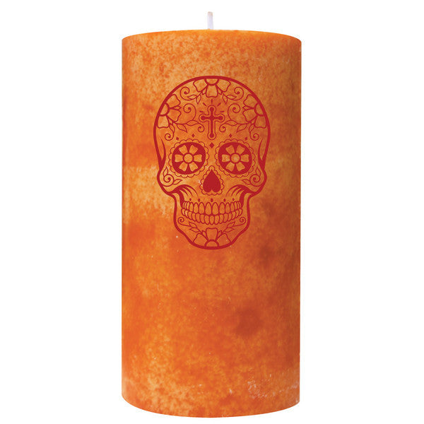 Calavera de la Cruz Orange 3" x 6" Pillar (Cross Skull)