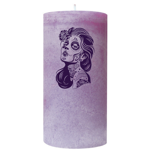 Calavera Catrina Purple 3" x 6" Pillar