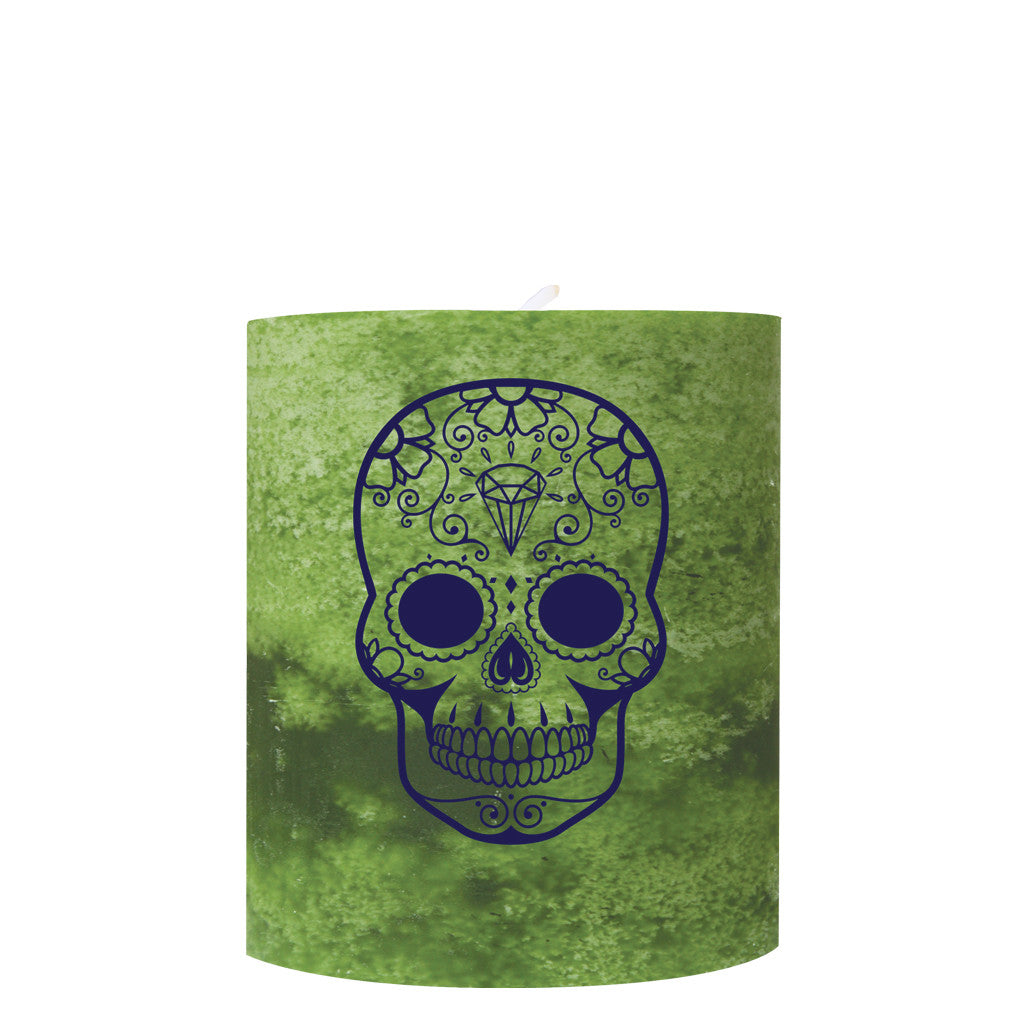 Calavera de la Joya Green 3" x 3.5" Pillar (Jewel Skull)